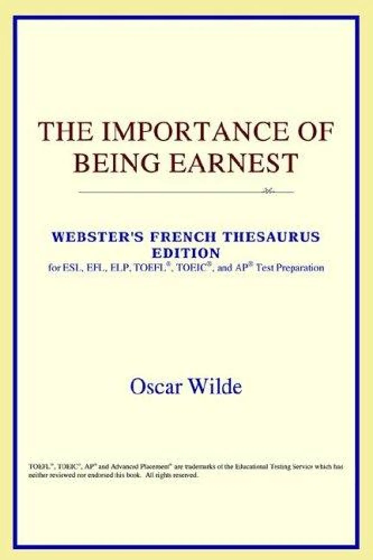 Couverture de « The Importance of Being Earnest »