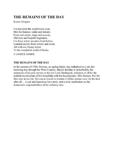 Couverture de « The Remains of the Day »