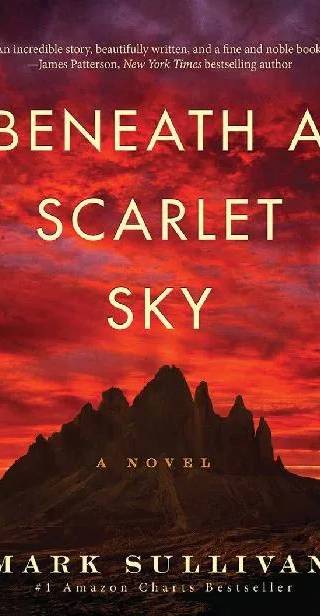 Cover of Book club discussion kit. Beneath a scarlet sky by Mark T. Sullivan
